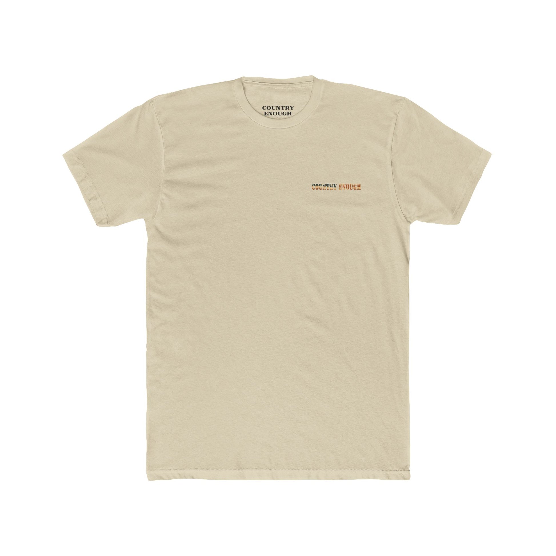 Cream t-shirt with graphic of western horse and rider holding the American flag in the desert with cacti at sunset #cream