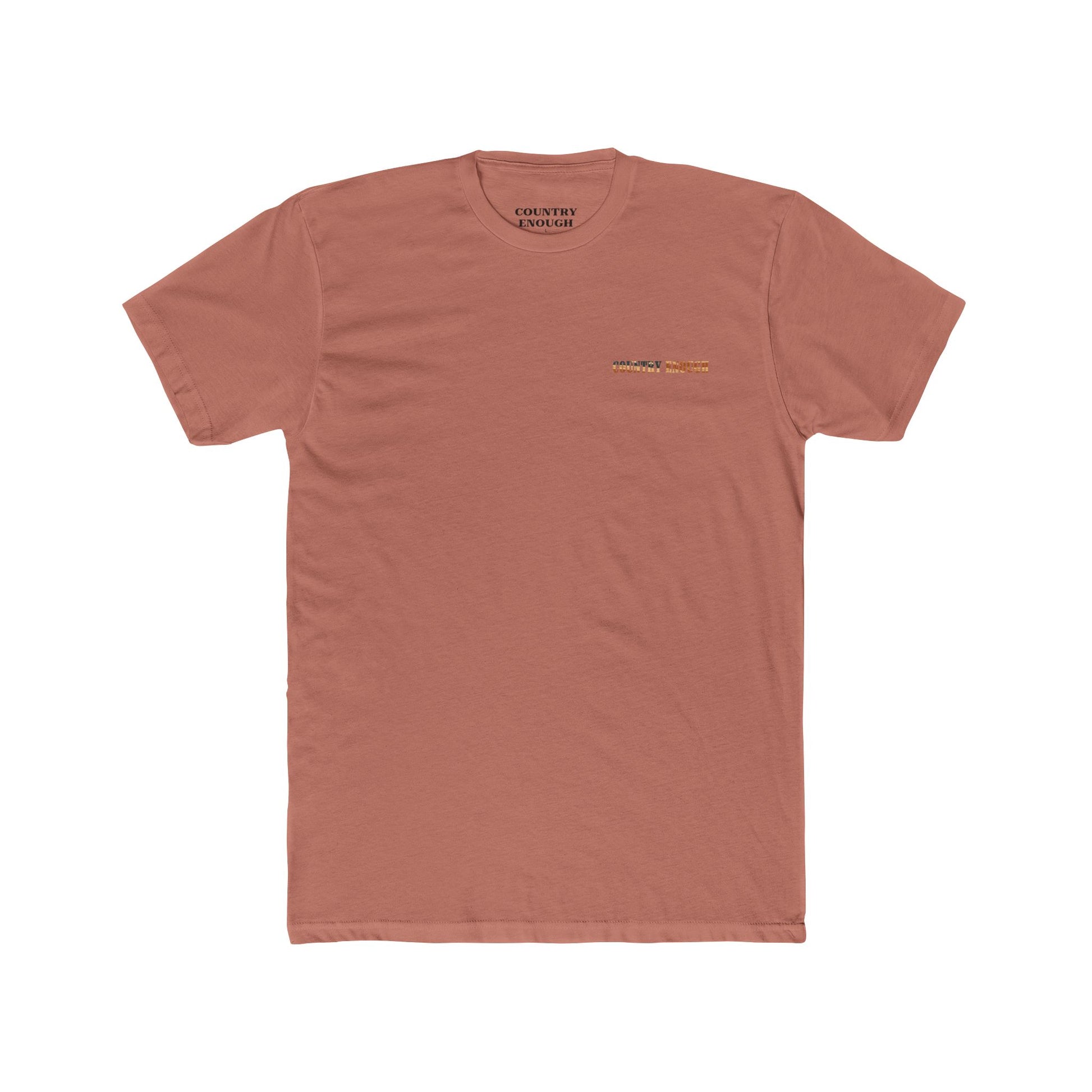 Desert Pink t-shirt with graphic of western horse and rider holding the American flag in the desert with cacti at sunset #desertpink