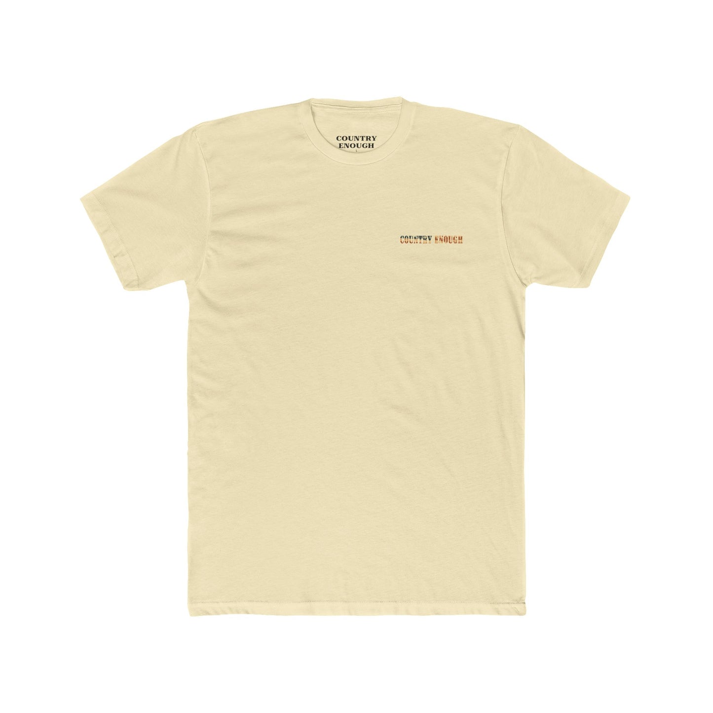 Natural t-shirt with graphic of western horse and rider holding the American flag in the desert with cacti at sunset #natural