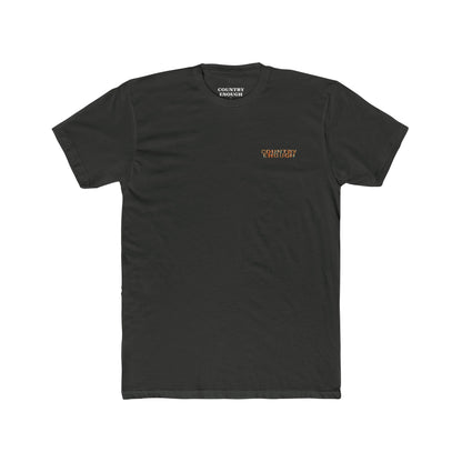 Vintage Black t-shirt with graphic of a campfire, bird, sun, cacti, and mountains in the desert with the words roam wide #vintageblack