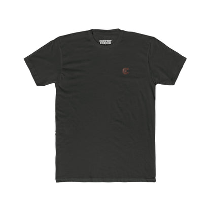 Men's t-shirt with graphic of bison, goat, and chicken on western landscape with scroll reading rooted in the west and CE logo #vintageblack