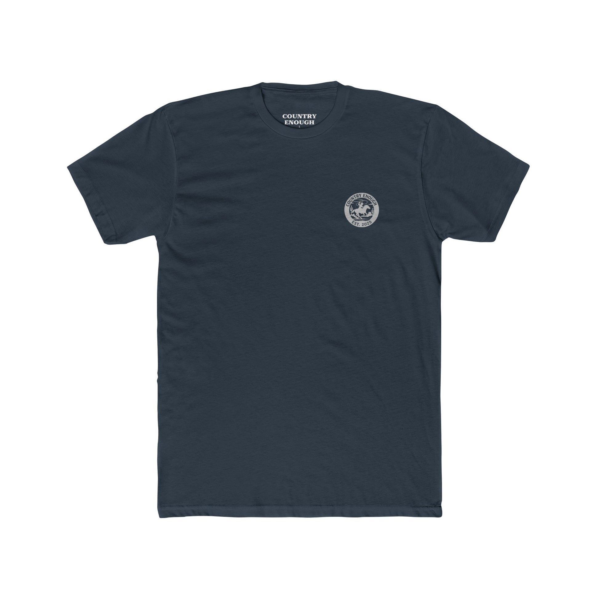 Indigo t-shirt with horse and rider swirling a lasso on desert landscape graphic #indigo