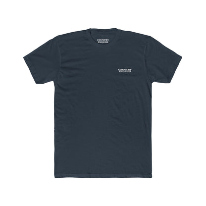Indigo t-shirt with aztec pattern and cacti inside a geometric border with word western across the bottom #indigo