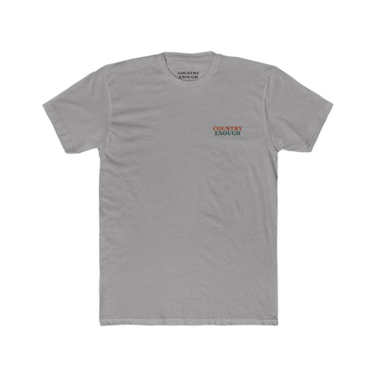 Gray t-shirt with graphic of mirrored cacti surrounded by aztec pattern and enclosed in a geometric border with word western below #gray