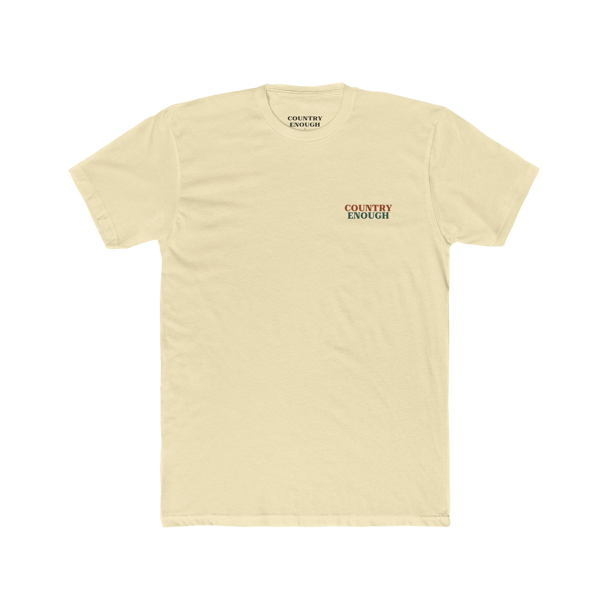 Natural t-shirt with graphic of mirrored cacti surrounded by aztec pattern and enclosed in a geometric border with word western below #natural