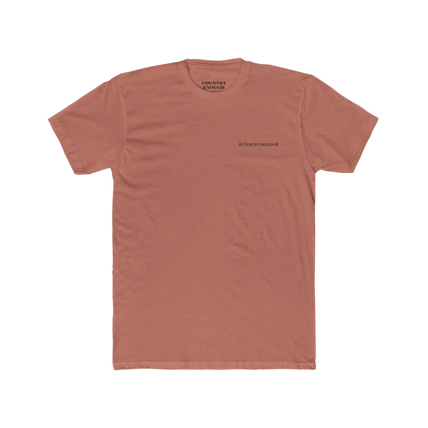 Desert Pink t-shirt with graphic of a line mountain drawing, cacti and the words Country Enough #desertpink