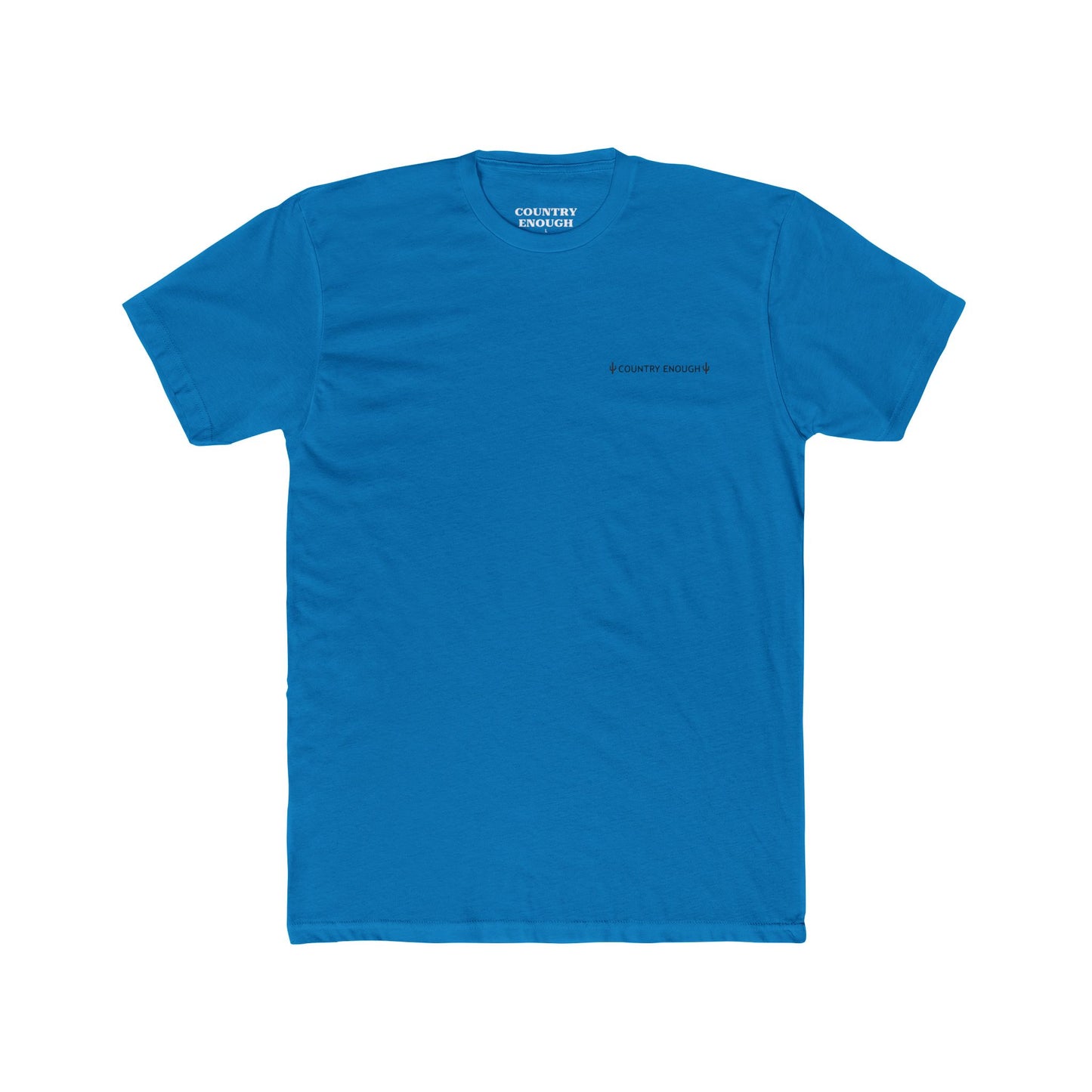 Turquoise t-shirt with graphic of a line mountain drawing, cacti and the words Country Enough #turquoise