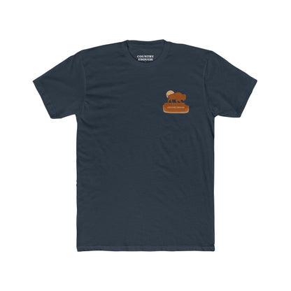 Indigo t-shirt with graphic of bison atop a plateau and the sun behind #indigo