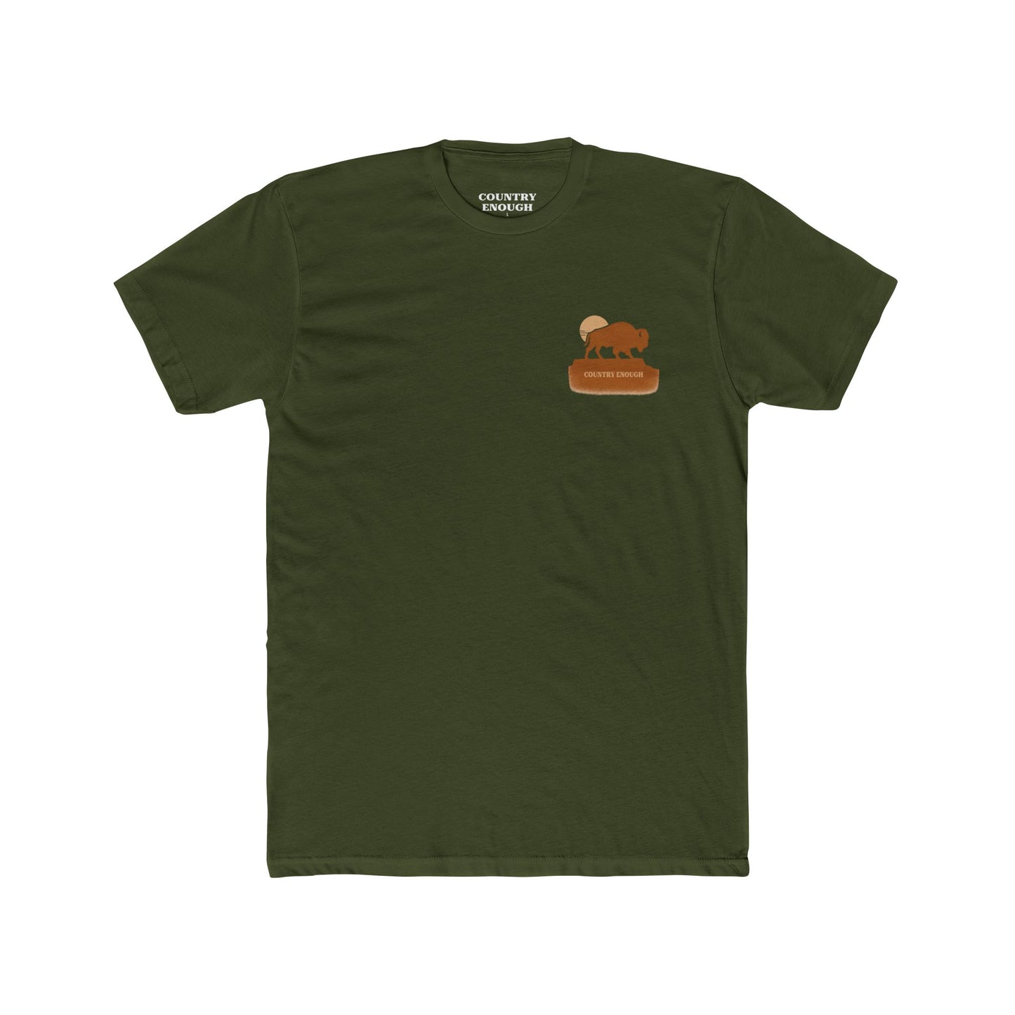 Military Green t-shirt with graphic of bison atop a plateau and the sun behind #militarygreen