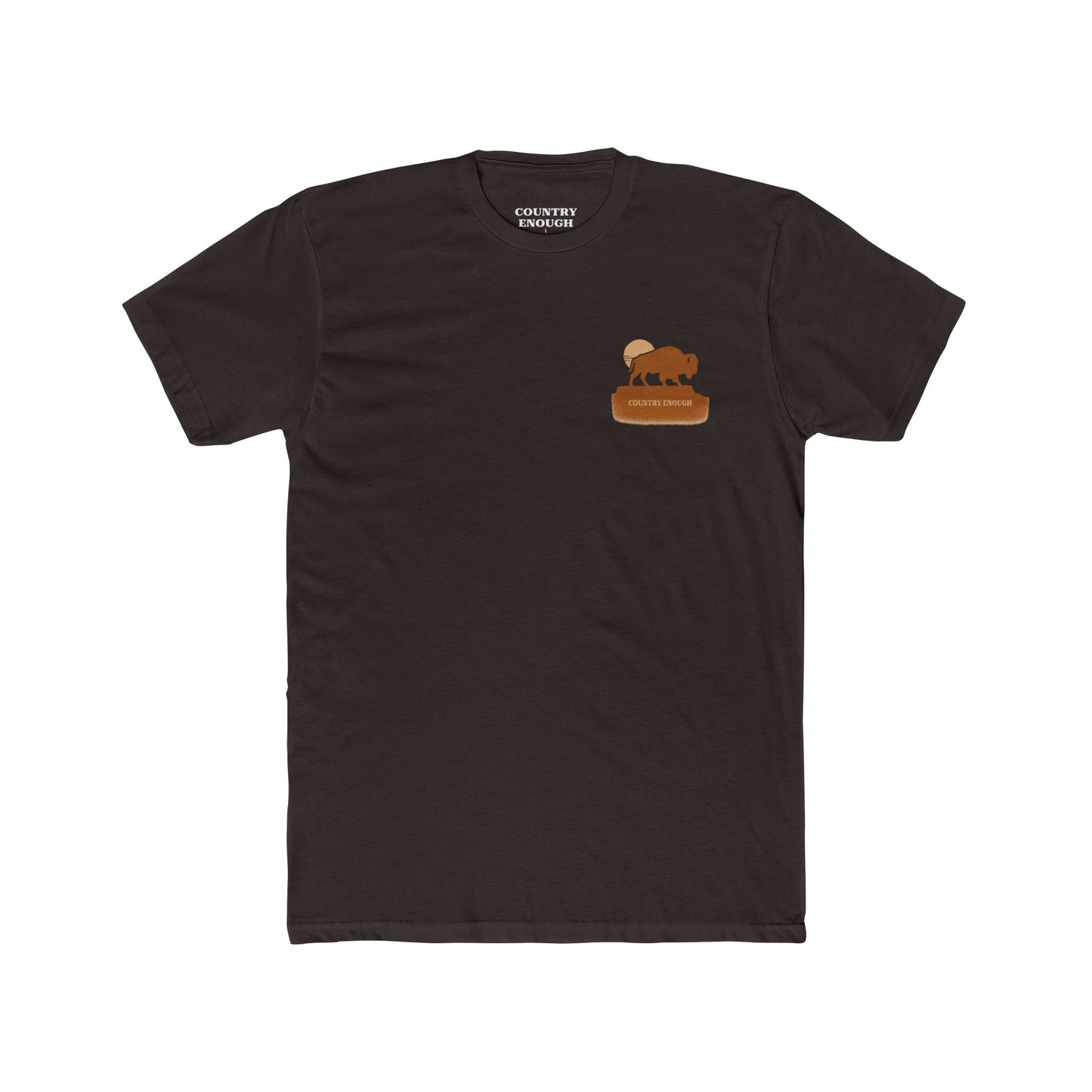 Dark Brown t-shirt with graphic of bison atop a plateau and the sun behind #darkbrown
