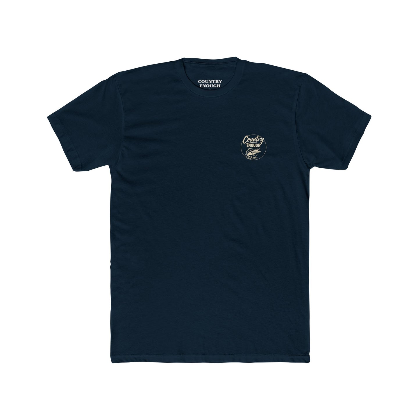 Midnight Navy t-shirt with graphic of a leaping bass and the words country enough #midnightnavy