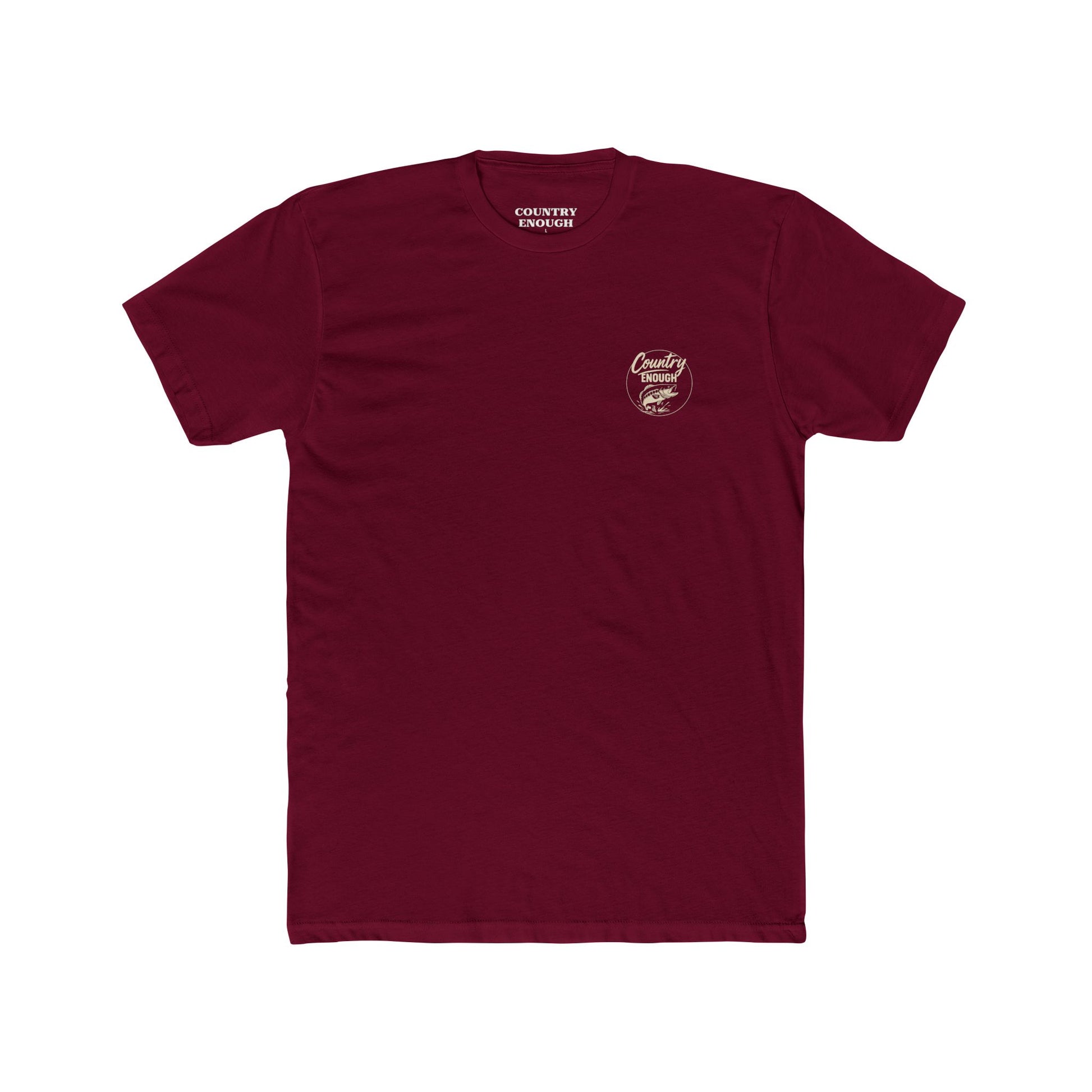 Cardinal Red t-shirt with graphic of a leaping bass and the words country enough #cardinalred