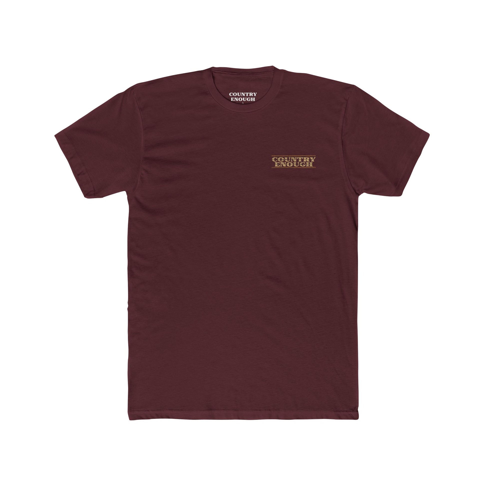Maroon t-shirt with longhorn skull, aztec print, desert landscape, cacti, and cowboy silhouette with word Western across the top #maroon