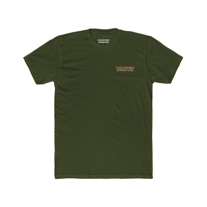 Military Green t-shirt with longhorn skull, aztec print, desert landscape, cacti, and cowboy silhouette with word Western across the top #militarygreen