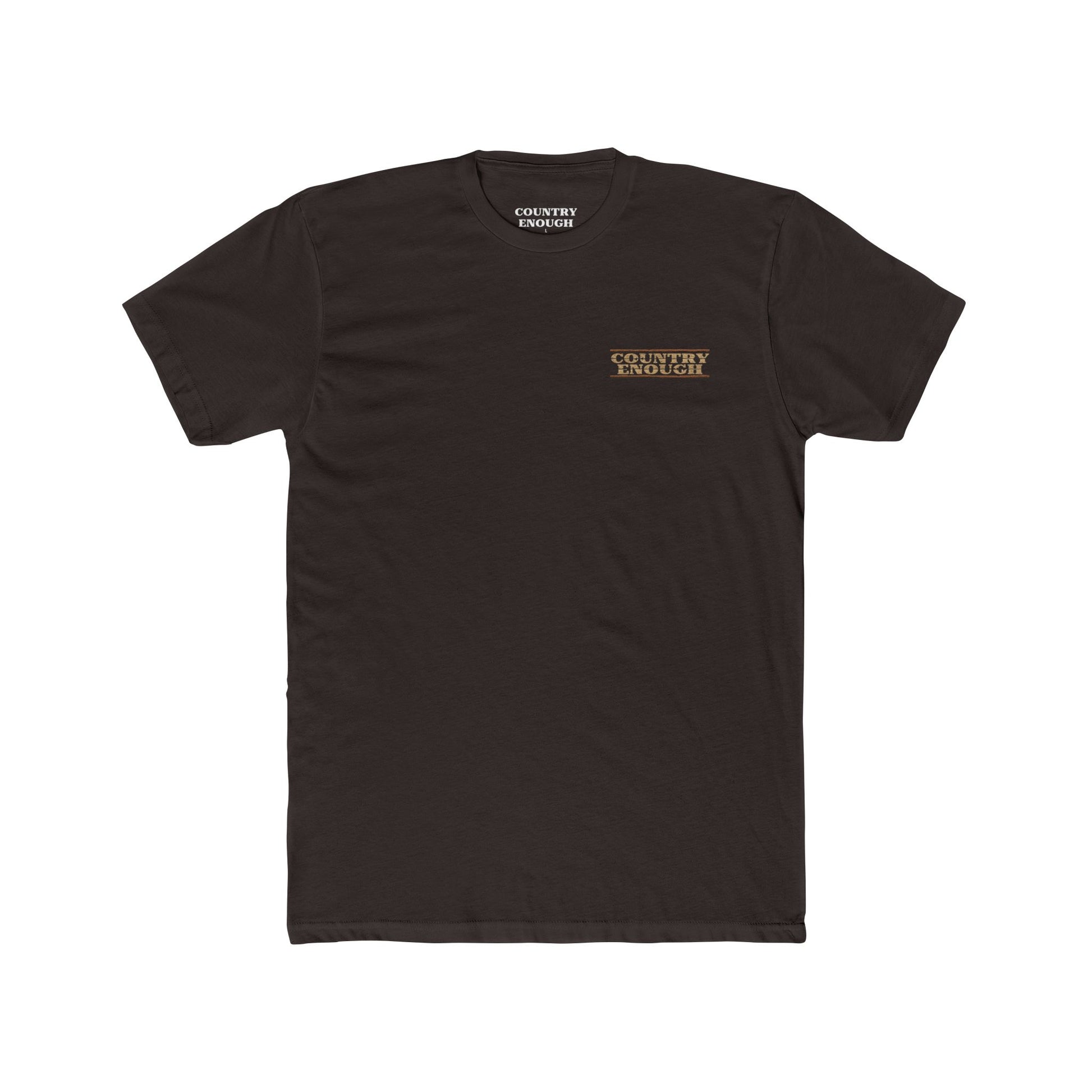 Dark Brown t-shirt with longhorn skull, aztec print, desert landscape, cacti, and cowboy silhouette with word Western across the top #darkbrown