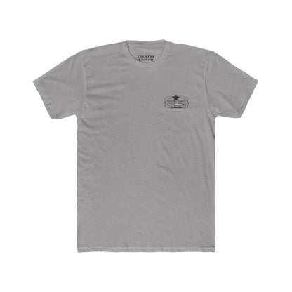 Gray t-shirt with a graphic of a duck wearing a cowboy hat and bandana with rope border and the words you missed #gray