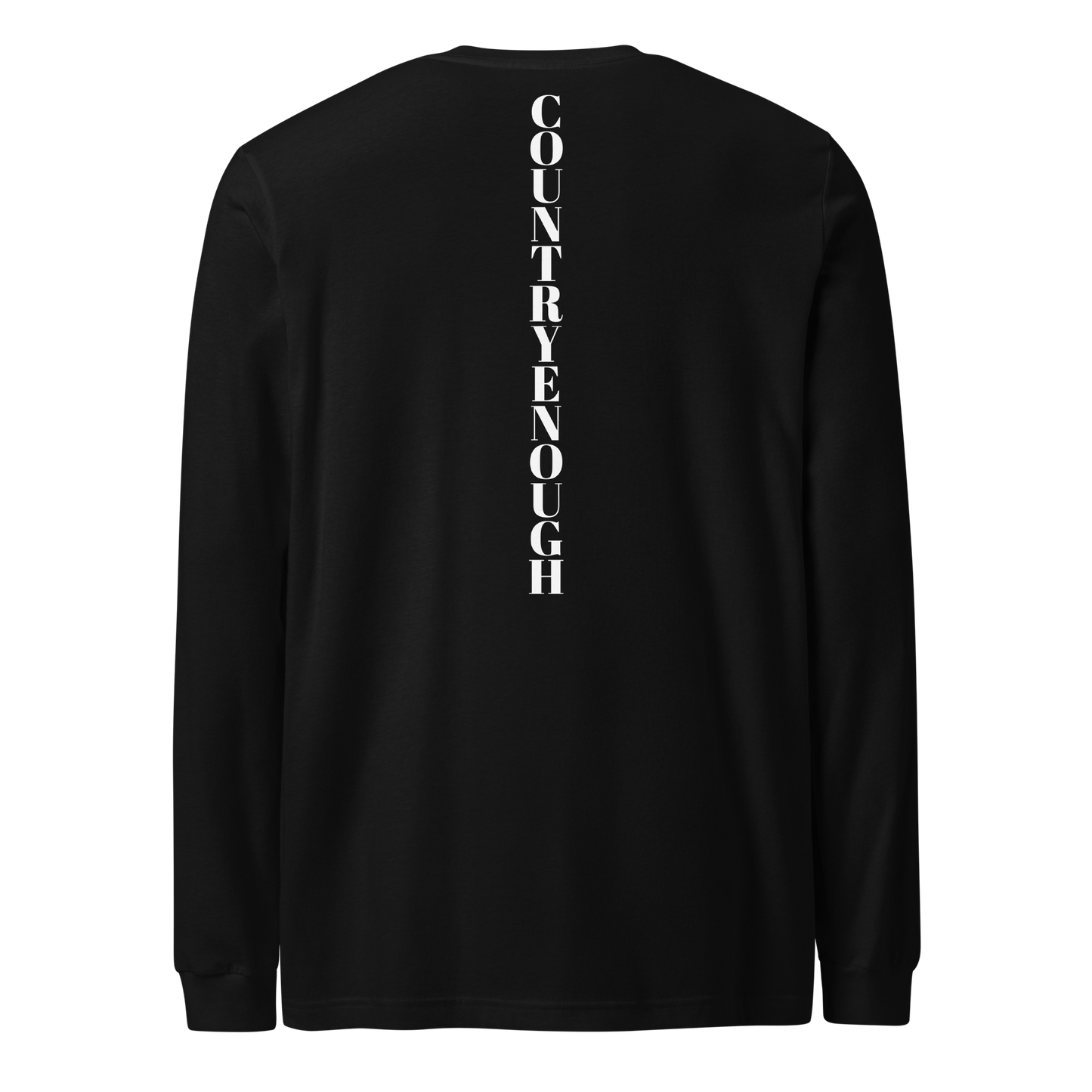 black t-shirt with words country enough on the front and down the spine on the back #black