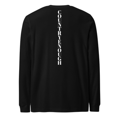black t-shirt with words country enough on the front and down the spine on the back #black