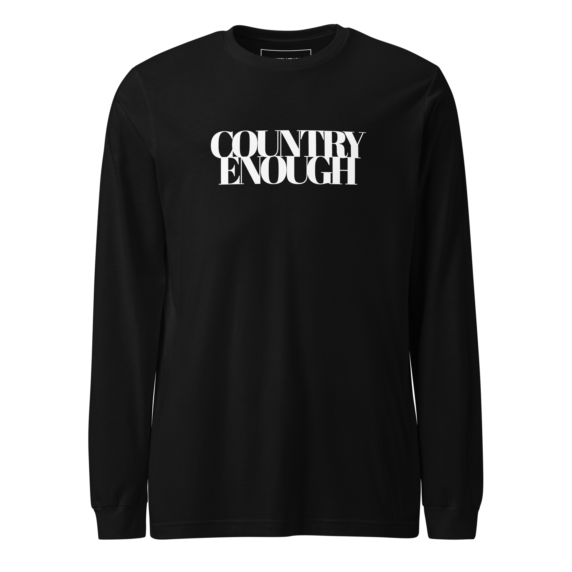 black t-shirt with words country enough on the front and down the spine on the back #black