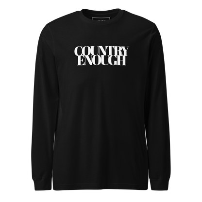 black t-shirt with words country enough on the front and down the spine on the back #black