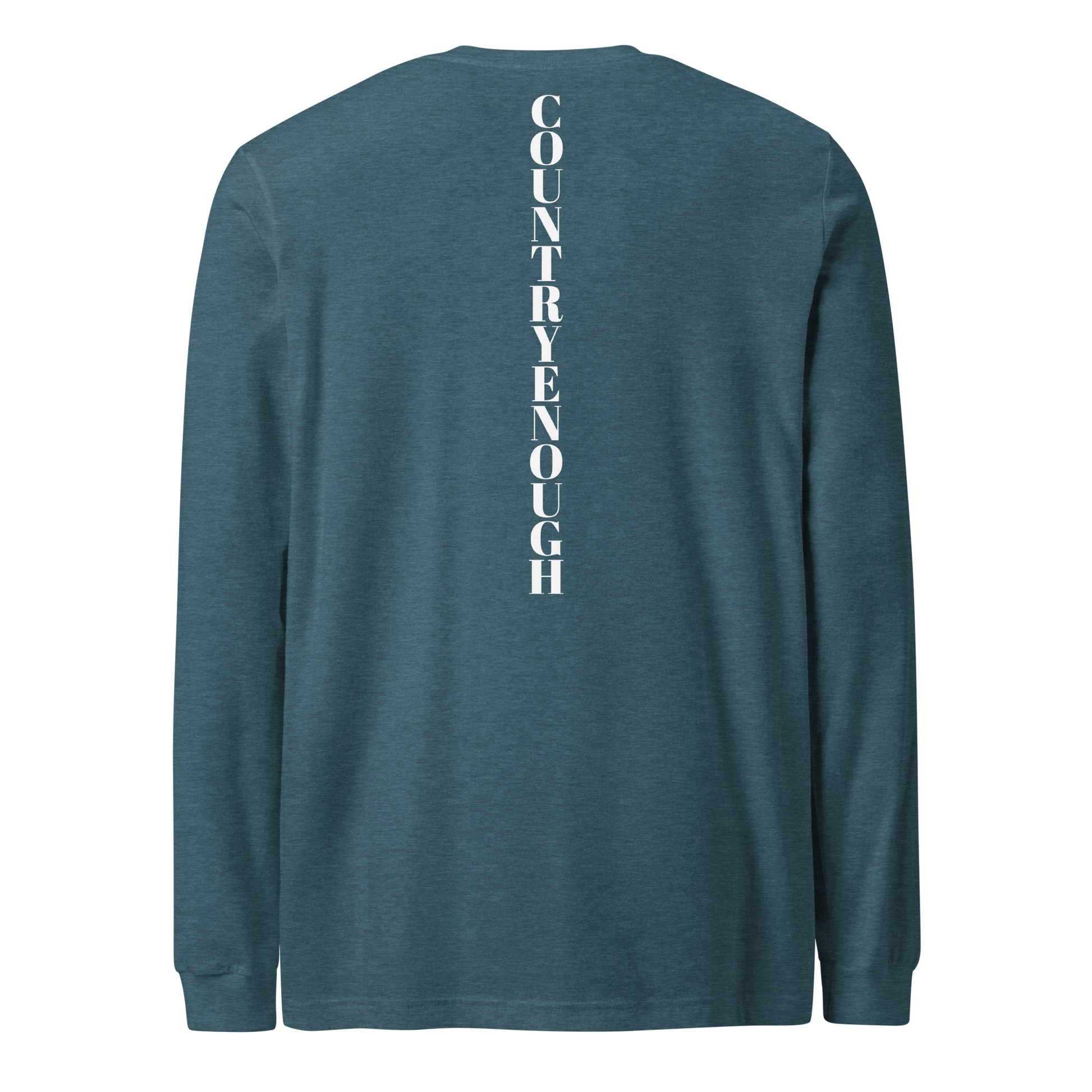 Heather Deep Teal t-shirt with words country enough on the front and down the spine on the back #heatherdeepteal