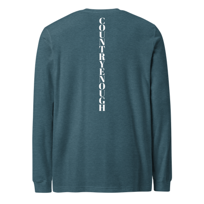Heather Deep Teal t-shirt with words country enough on the front and down the spine on the back #heatherdeepteal