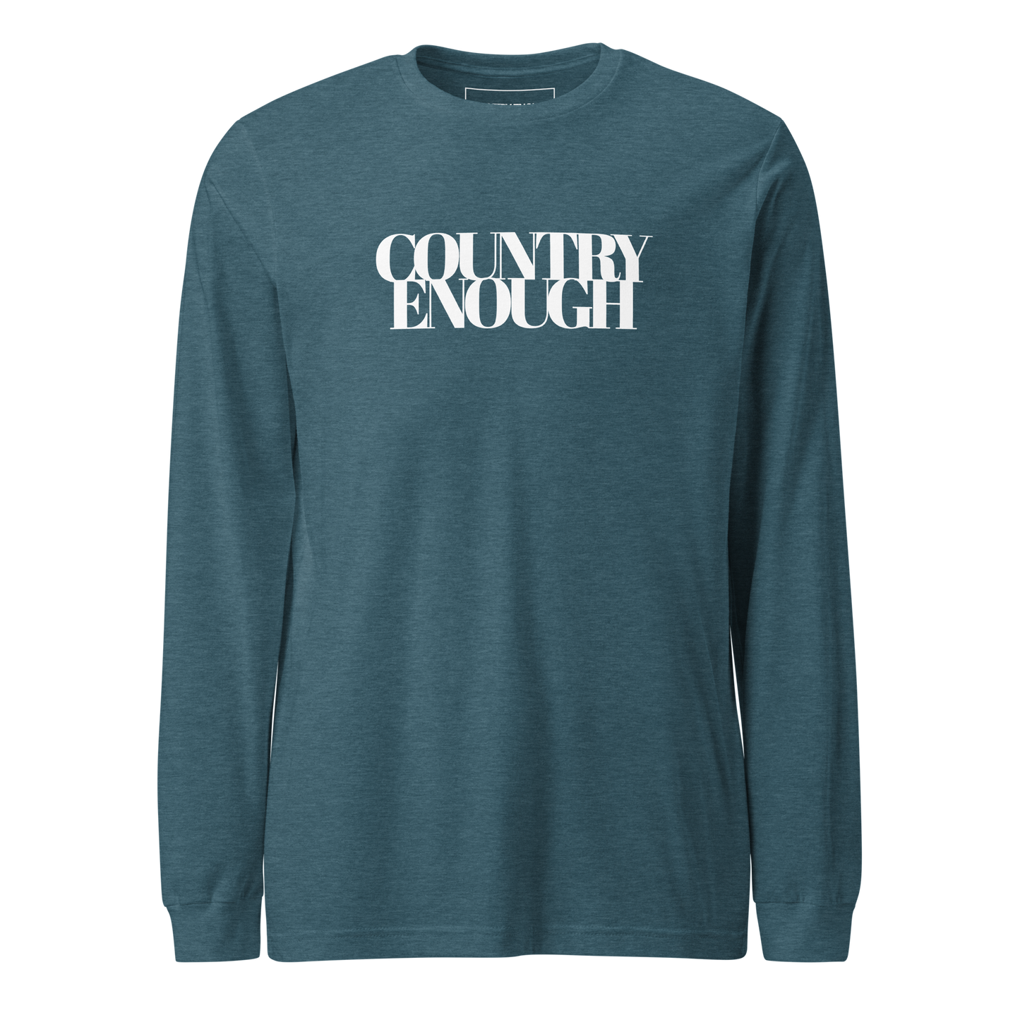 Heather Deep Teal t-shirt with words country enough on the front and down the spine on the back #heatherdeepteal