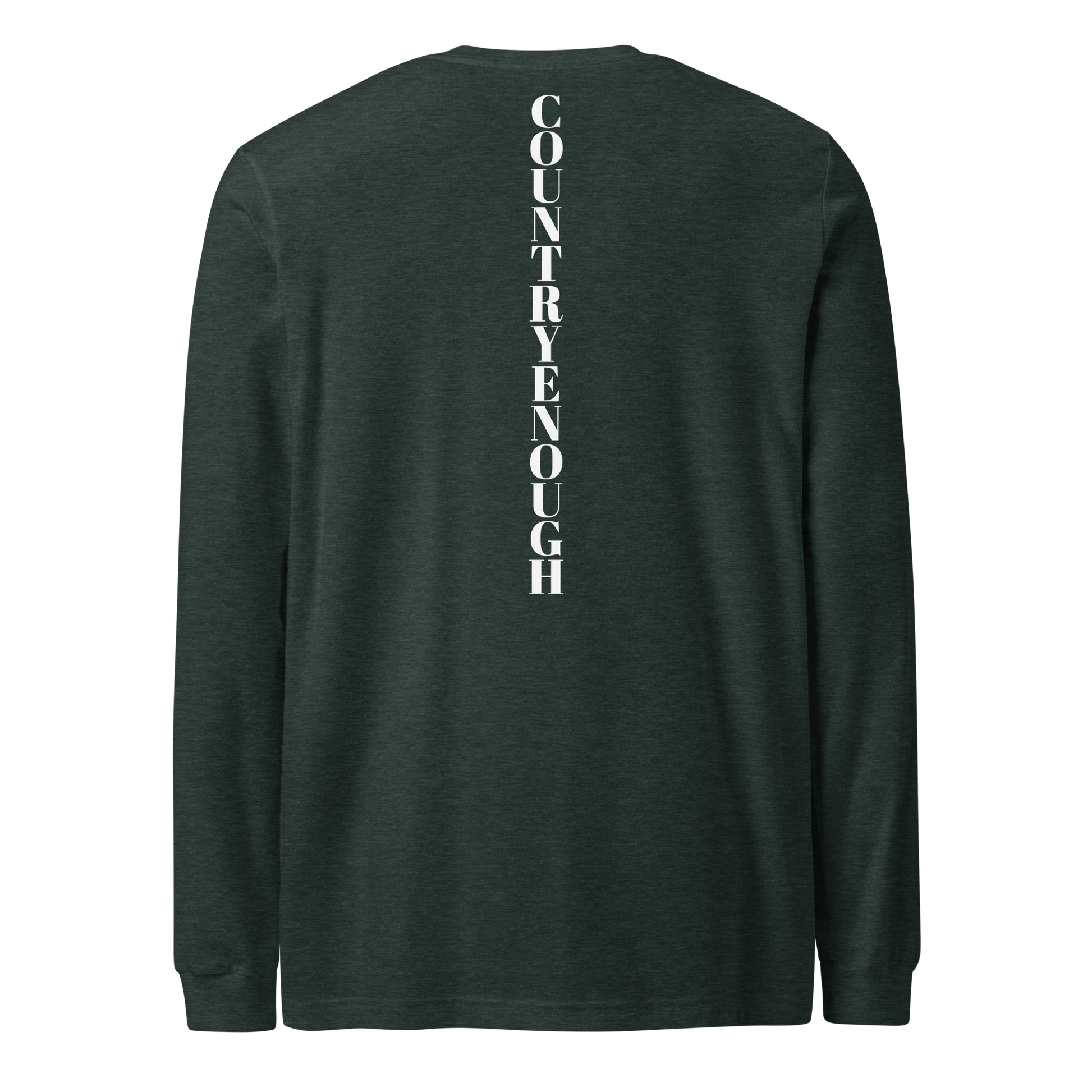 Heather Forest t-shirt with words country enough on the front and down the spine on the back #heatherforest