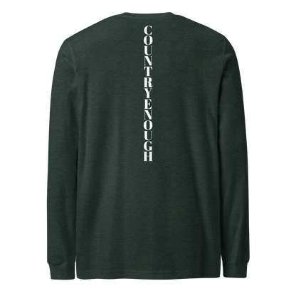 Heather Forest t-shirt with words country enough on the front and down the spine on the back #heatherforest