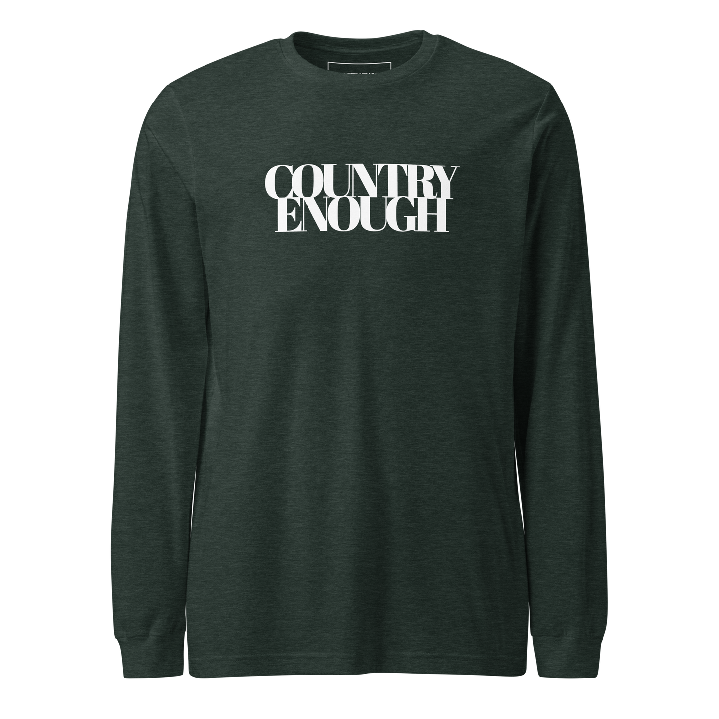 Heather Forest t-shirt with words country enough on the front and down the spine on the back #heatherforest