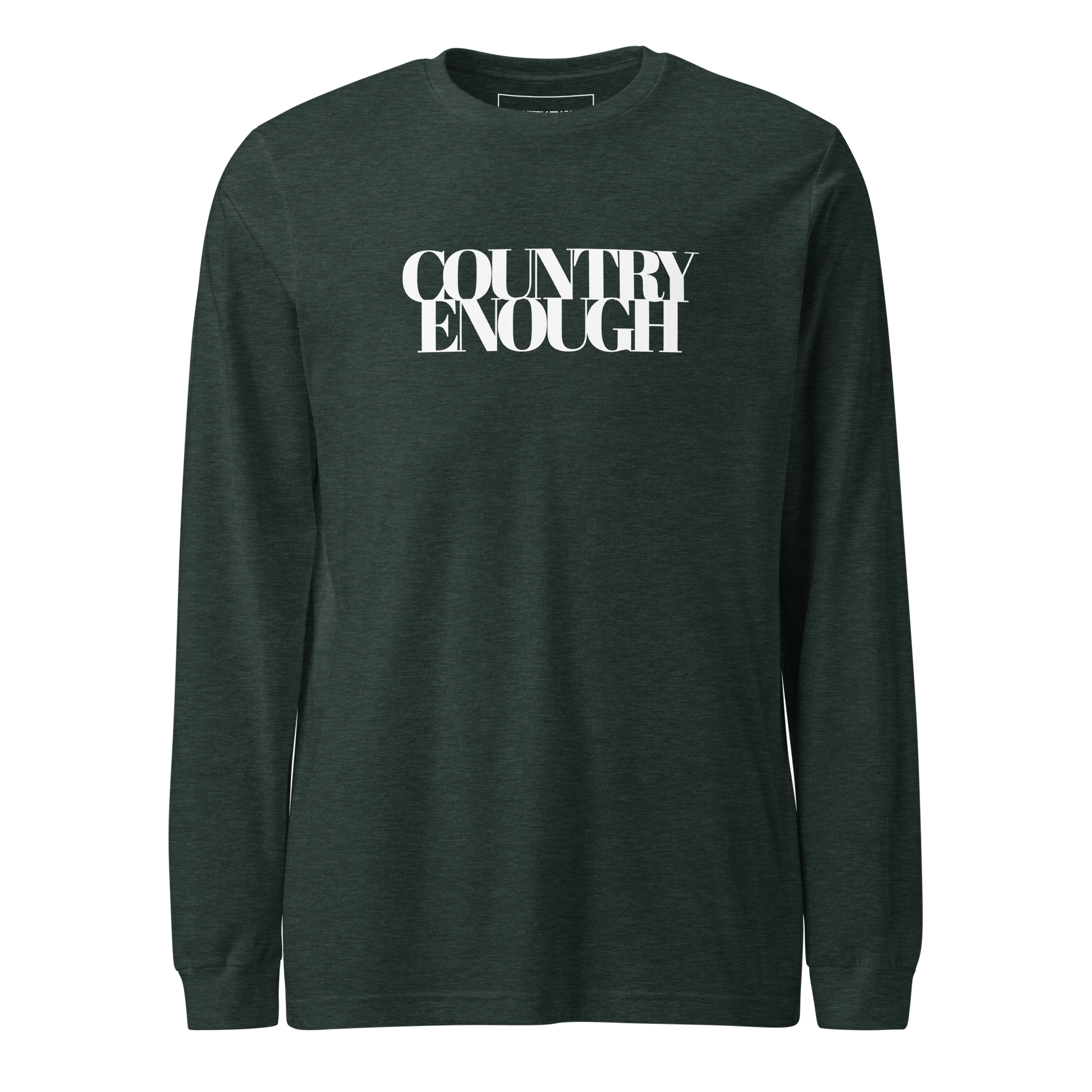 Heather Forest t-shirt with words country enough on the front and down the spine on the back #heatherforest
