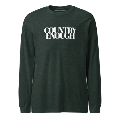Heather Forest t-shirt with words country enough on the front and down the spine on the back #heatherforest