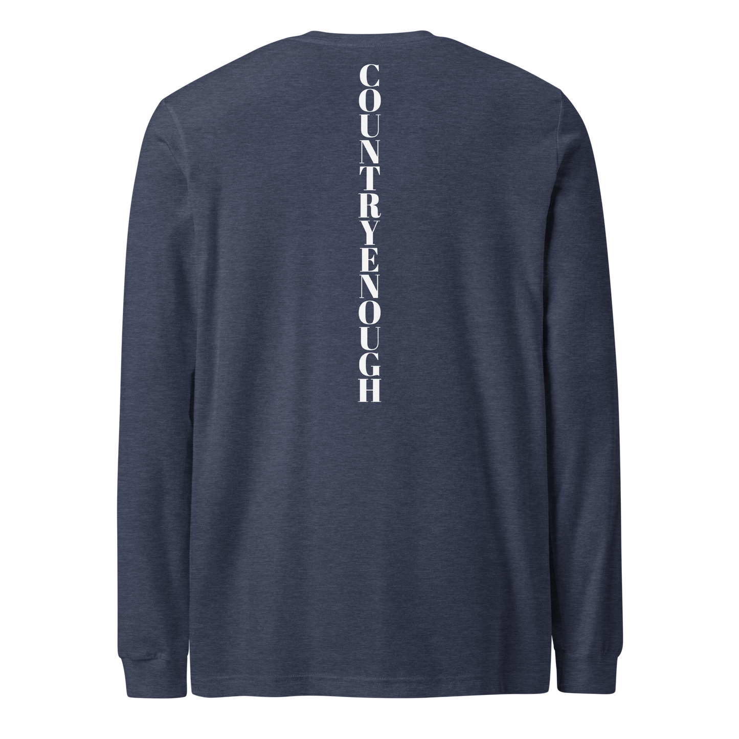 Heather Navy t-shirt with words country enough on the front and down the spine on the back #heathernavy