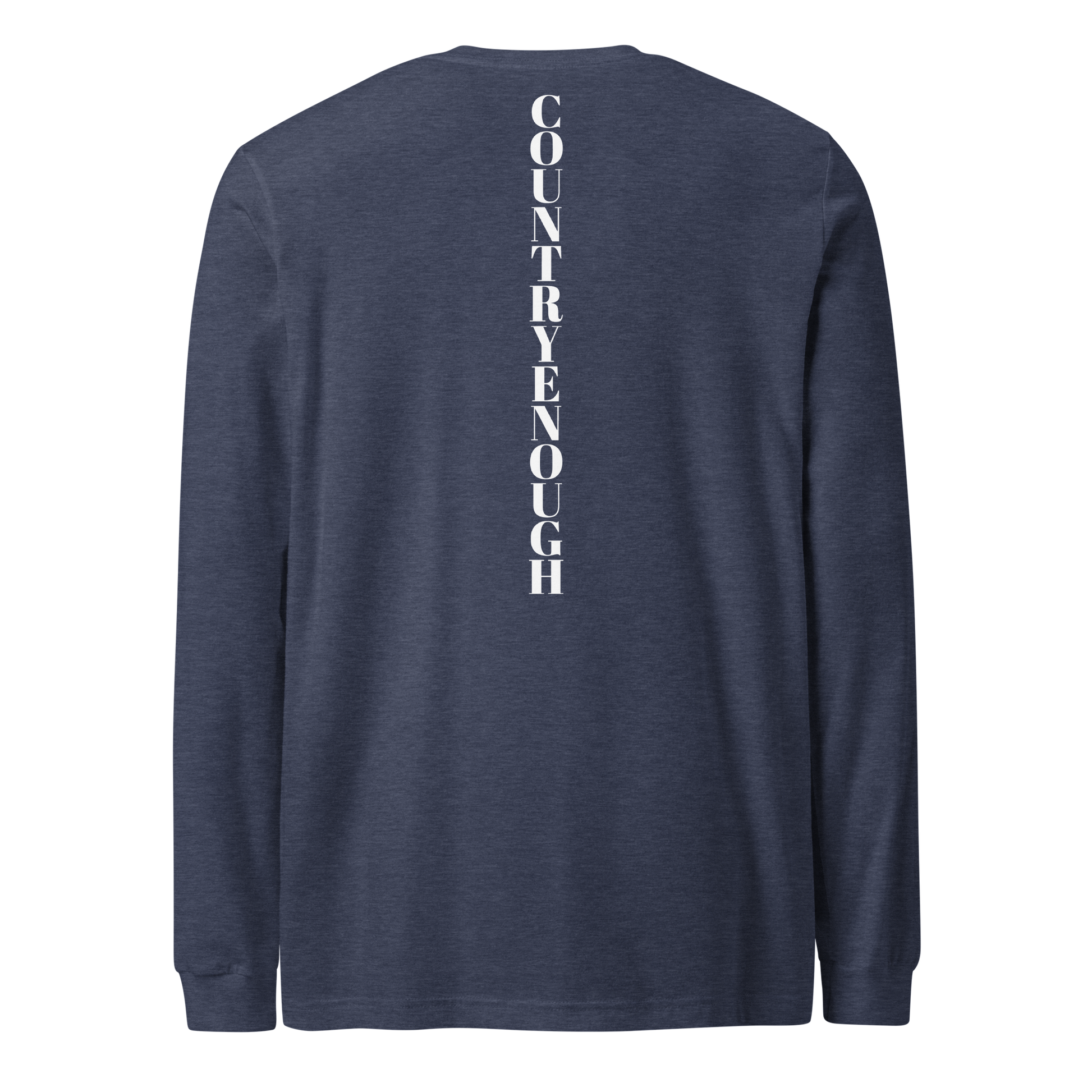 Heather Navy t-shirt with words country enough on the front and down the spine on the back #heathernavy