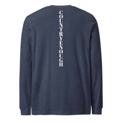 Heather Navy t-shirt with words country enough on the front and down the spine on the back #heathernavy