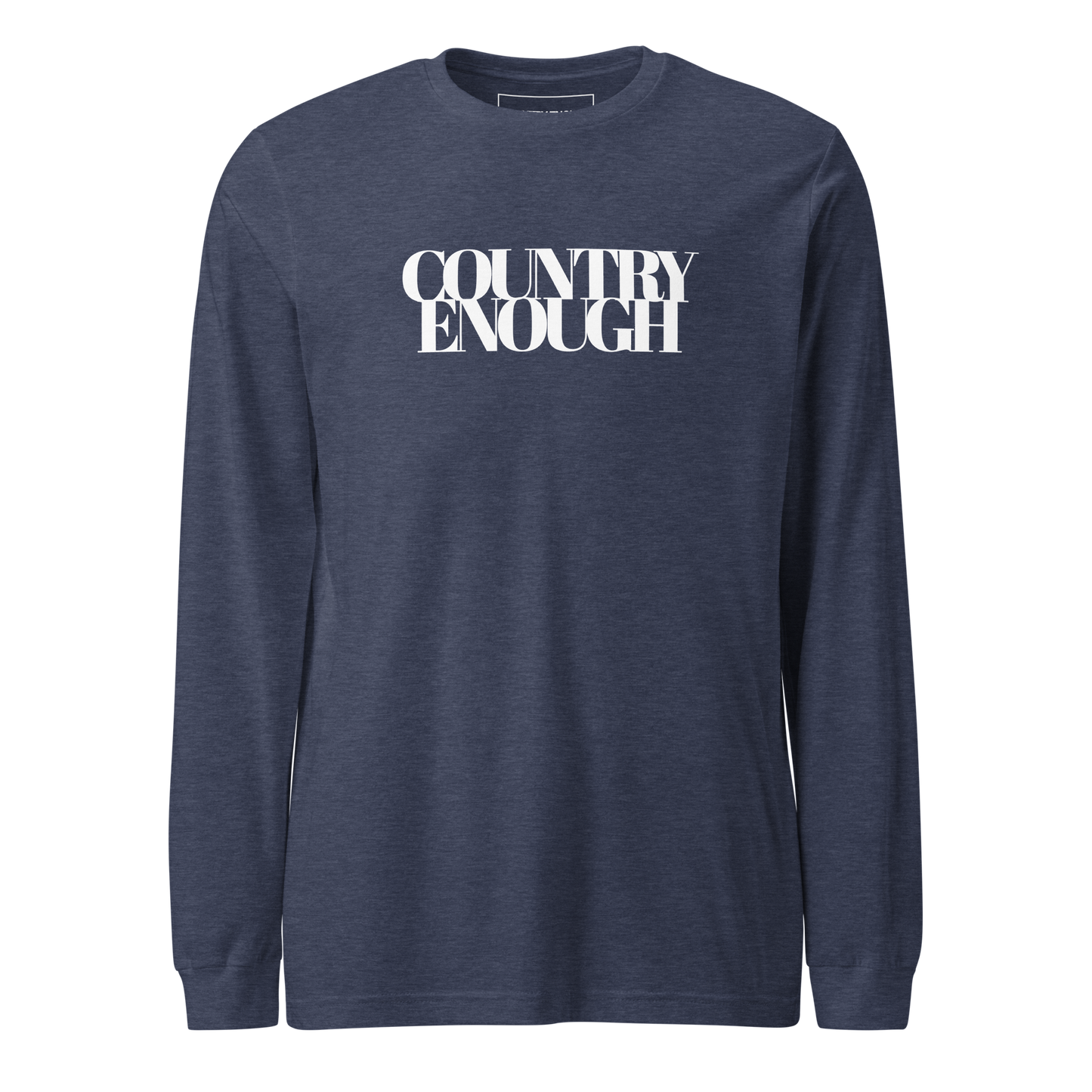 Heather Navy t-shirt with words country enough on the front and down the spine on the back #heathernavy