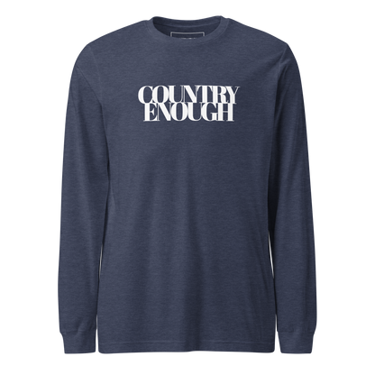Heather Navy t-shirt with words country enough on the front and down the spine on the back #heathernavy