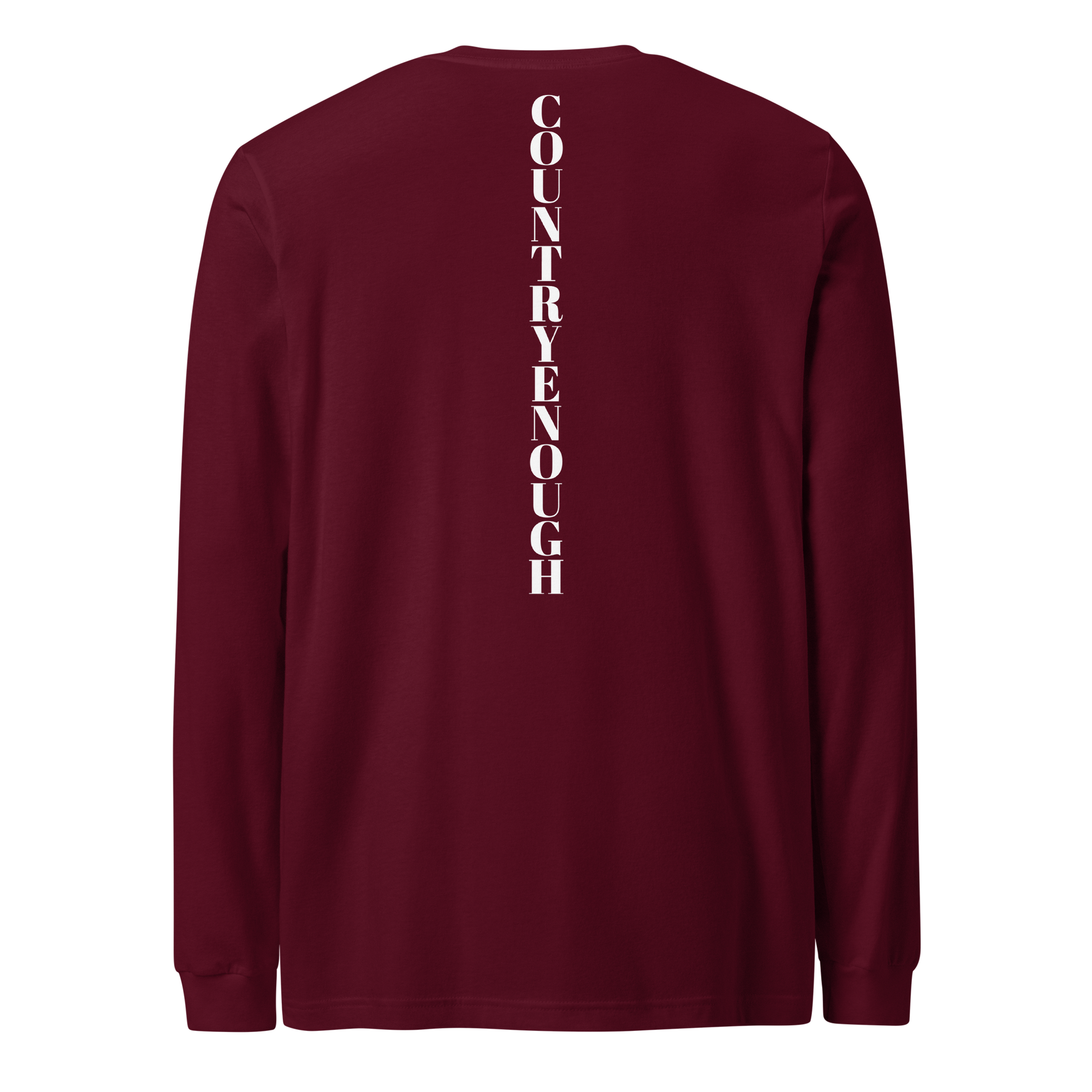maroon t-shirt with words country enough on the front and down the spine on the back #maroon