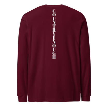 maroon t-shirt with words country enough on the front and down the spine on the back #maroon