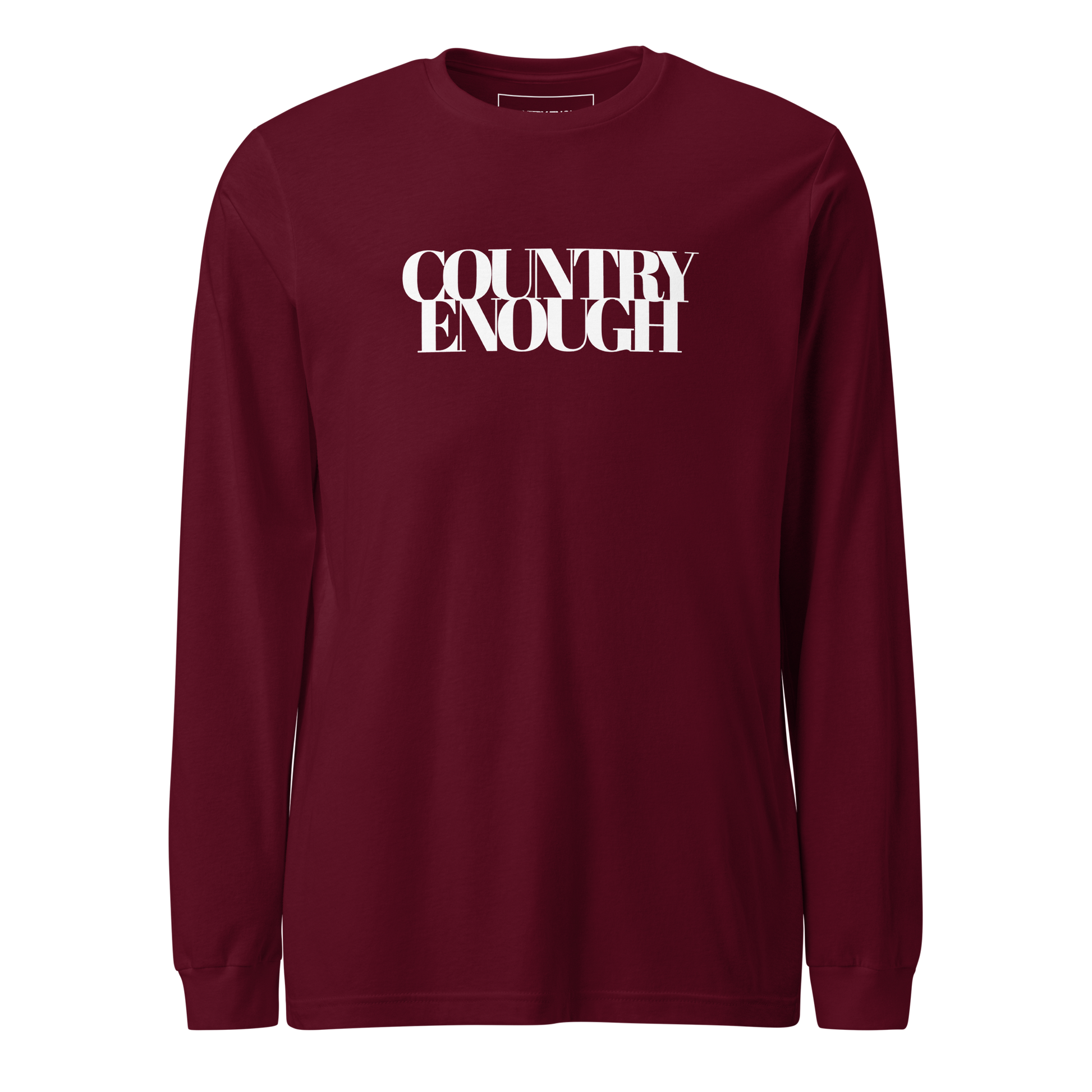 maroon t-shirt with words country enough on the front and down the spine on the back #maroon