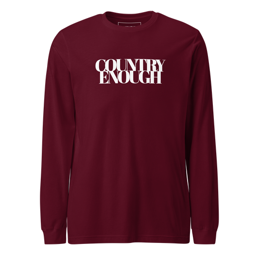 maroon t-shirt with words country enough on the front and down the spine on the back #maroon