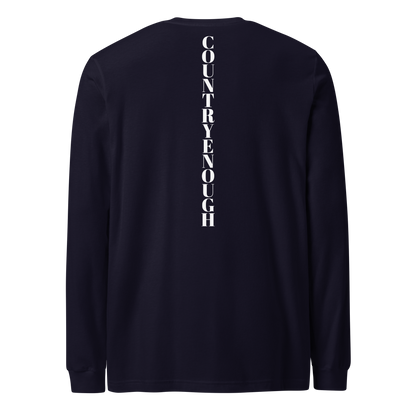 Navy t-shirt with words country enough on the front and down the spine on the back #navy