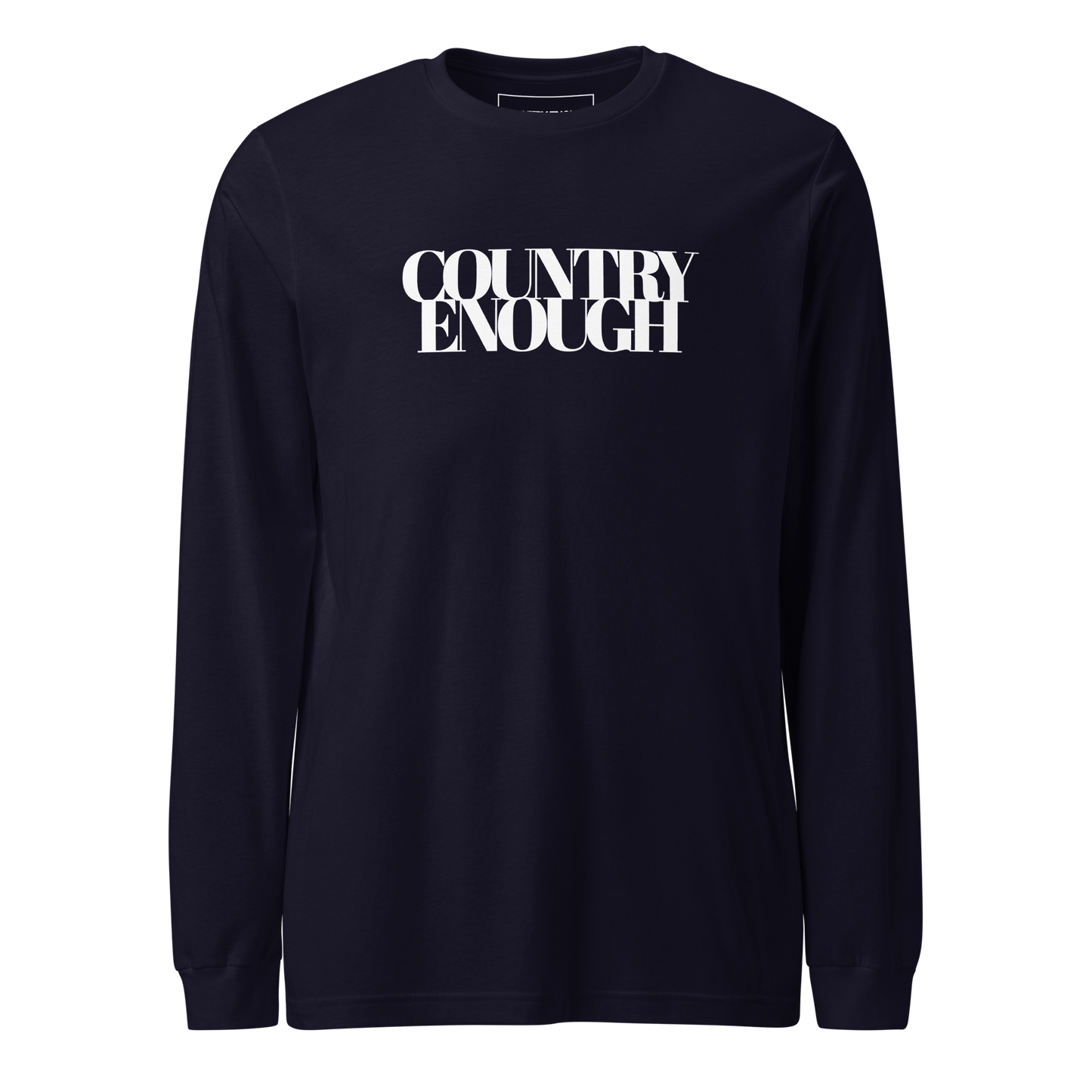 Navy t-shirt with words country enough on the front and down the spine on the back #navy