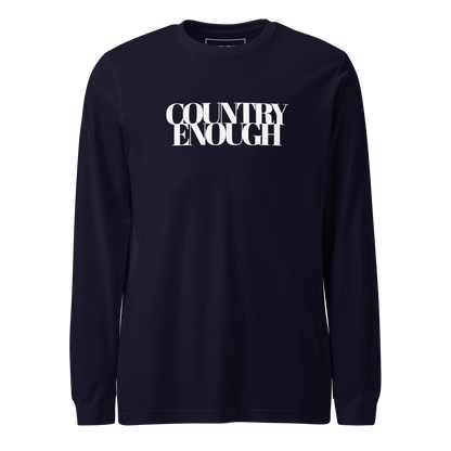 Navy t-shirt with words country enough on the front and down the spine on the back #navy