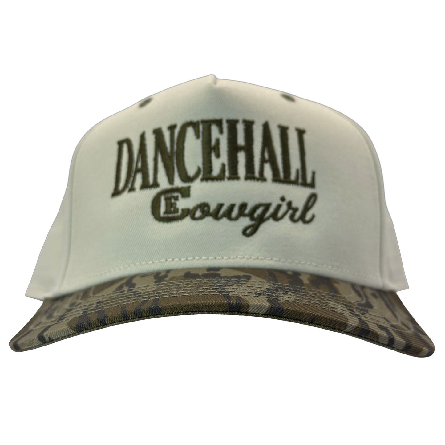 legacy heritage snapback hat with the words dancehall cowgirl and graphic of CE logo #bottomland