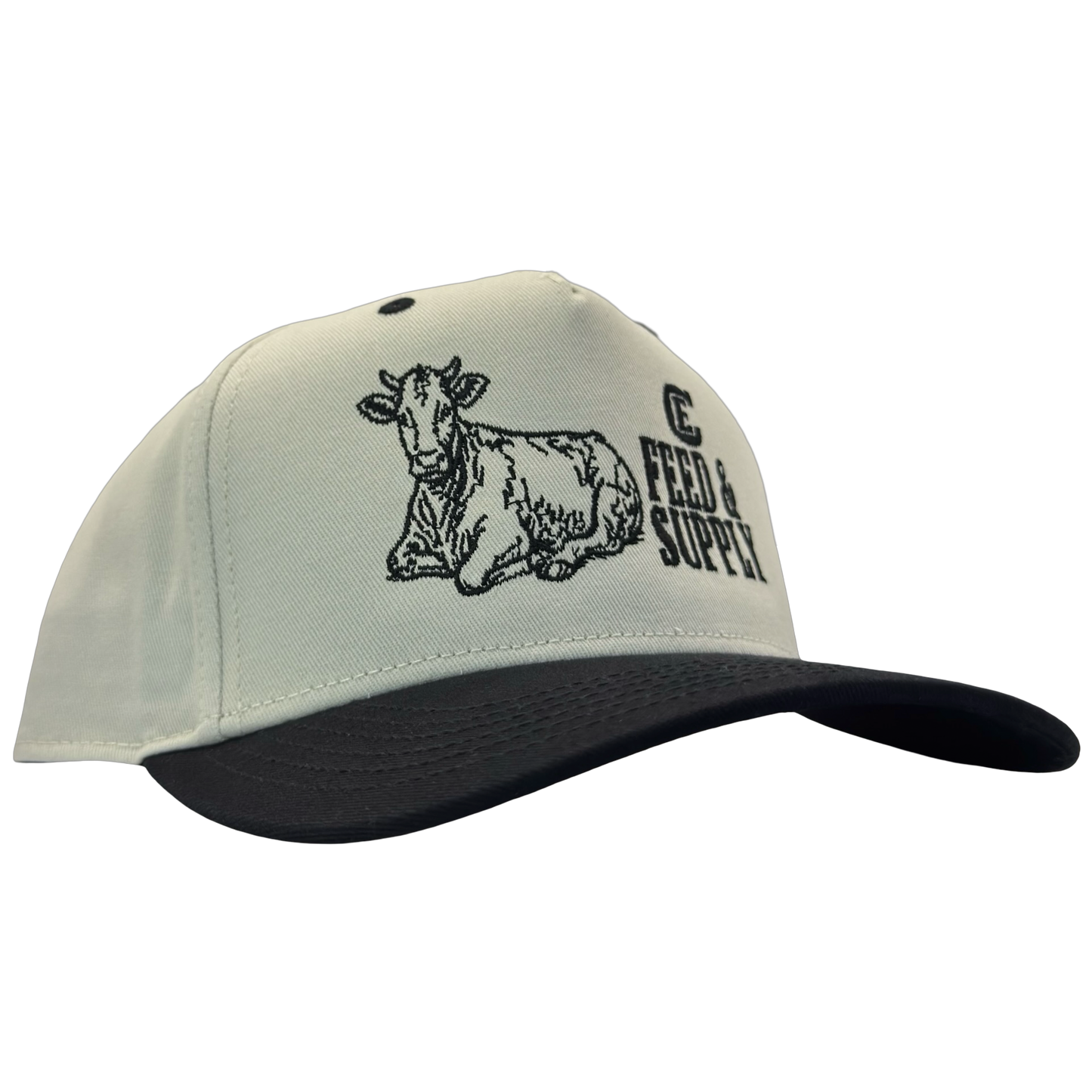 Legacy Heritage HTA snapback with graphic of a cow and the words feed & supply with CE logo #black