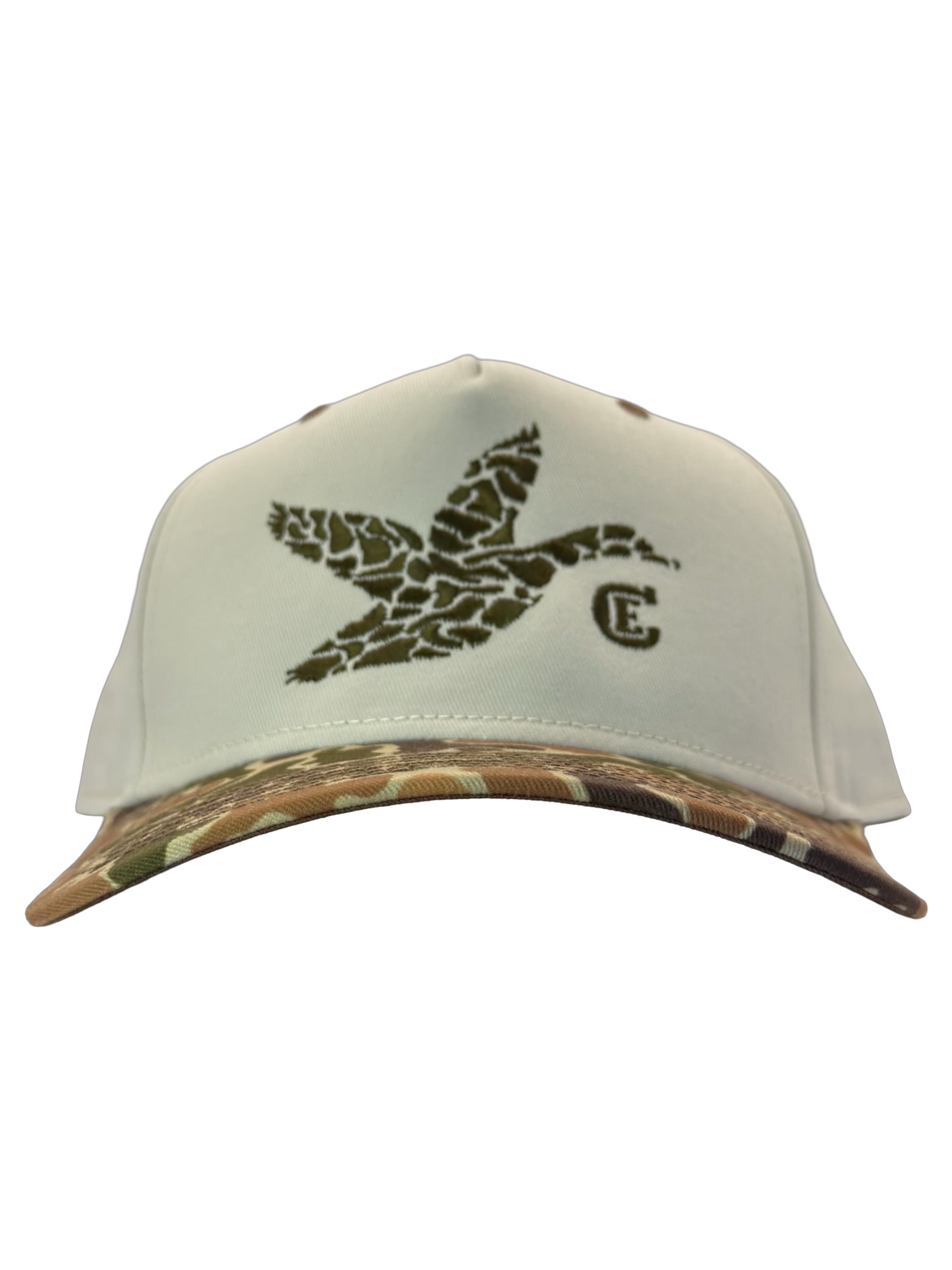 legacy heritage hta snapback with graphic of flying duck in a duck camo pattern with CE logo #duckcamo