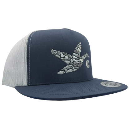 Yupoong 6006 snapback with graphic of duck and the CE logo #navy/white