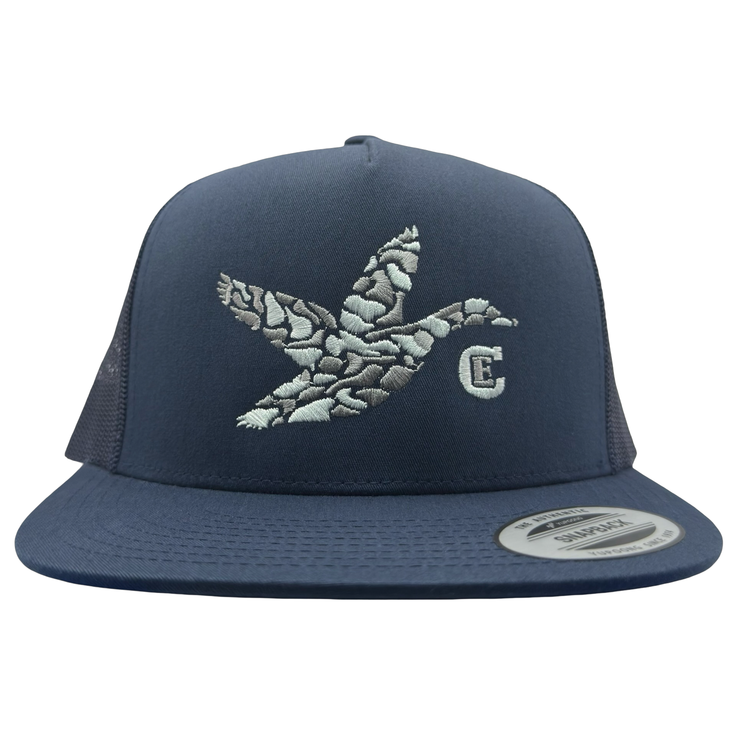Yupoong 6006 snapback with graphic of duck and the CE logo #navy