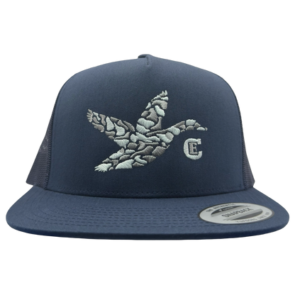 Yupoong 6006 snapback with graphic of duck and the CE logo #navy